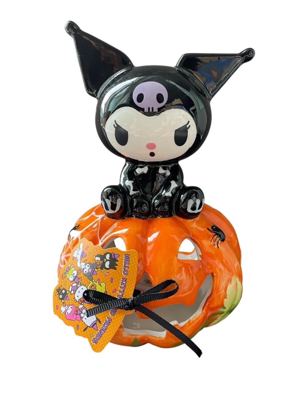 Blue Sky Clayworks Kuromi Skeleton Tea Light Holder Black Orange Halloween NWT
